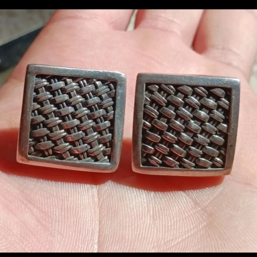 Vintage 925 Sterling Silver Suarti Bali Woven Chainmail Hollow Earrings Signed - Picture 2 of 9